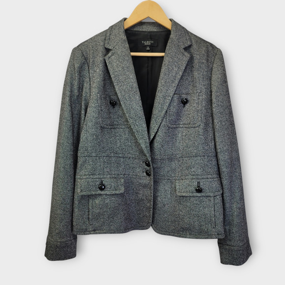 Talbots Blazer Size 12 Wood Blend Tweed Two Button Multiple Pockets Lined Career - Picture 1 of 11